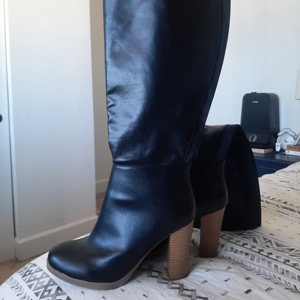 Lane Bryant Black Faux Leather Knee High Riding Boot in Wide